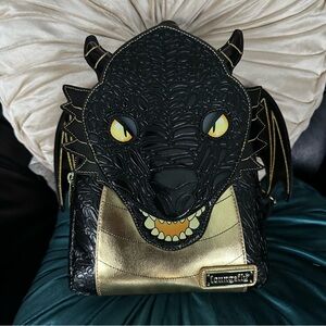Exclusive Black and Gold Dragon Mini Loungefly Backpack: NWT